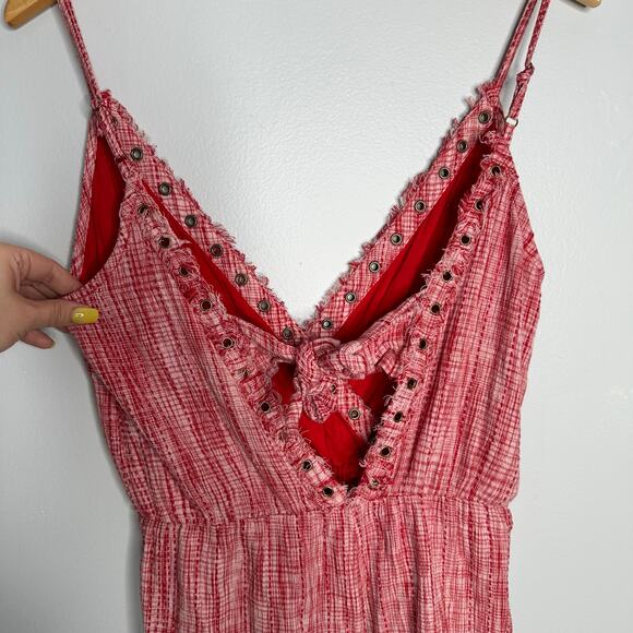 Revolve Tularosa Women's Red + White Amelia Tie Back V Neck Romper Size L - Picture 6 of 11